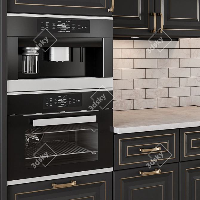 Elegant Black & Gold Kitchen Set 3D model image 3
