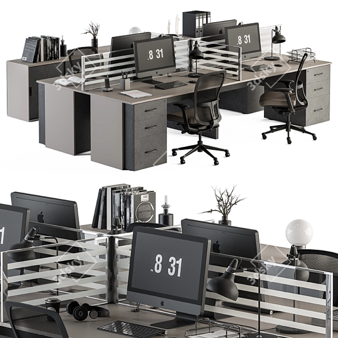 Modern Employee Office Set 3D model image 1