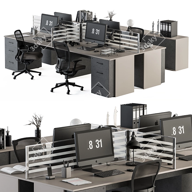 Modern Employee Office Set 3D model image 2