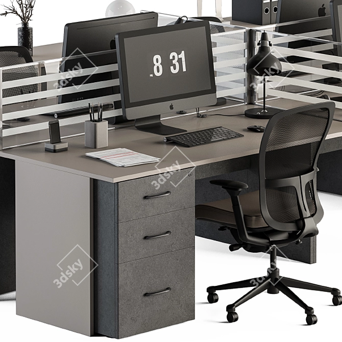 Modern Employee Office Set 3D model image 3
