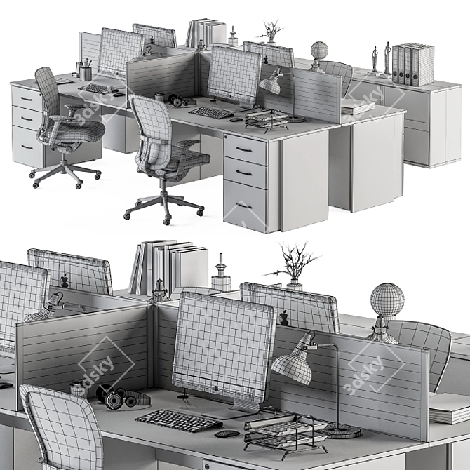 Modern Employee Office Set 3D model image 6
