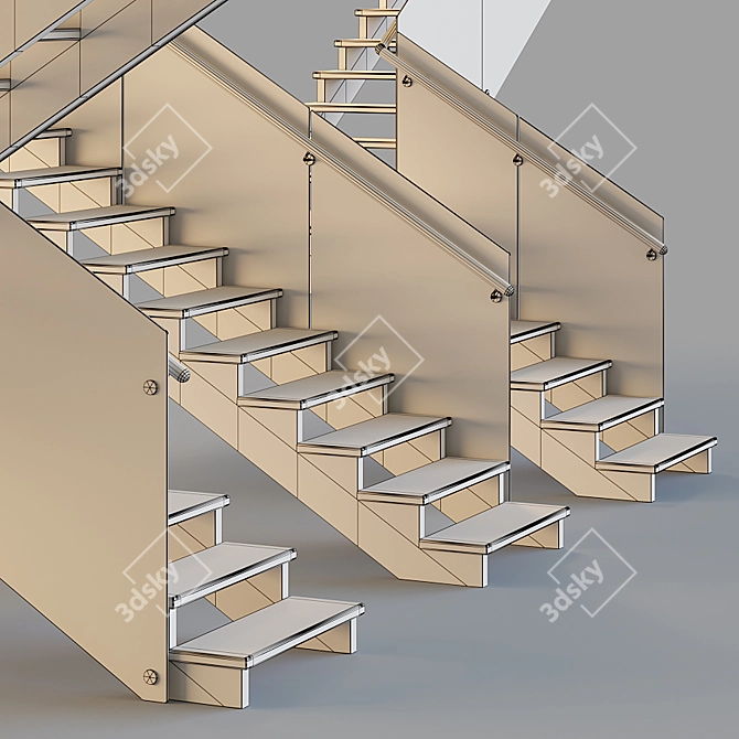 Wooden Stairs with Glass Railings 3D model image 4