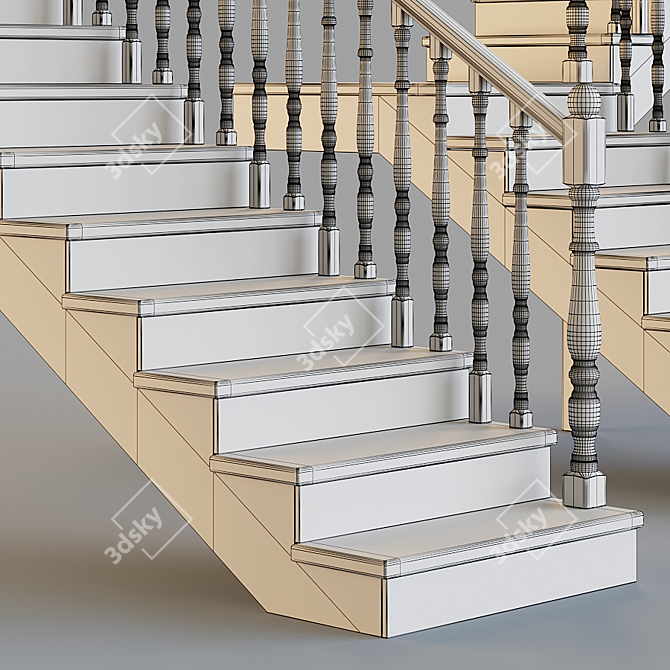 Elegant Carved Wood Stairs 3D model image 5