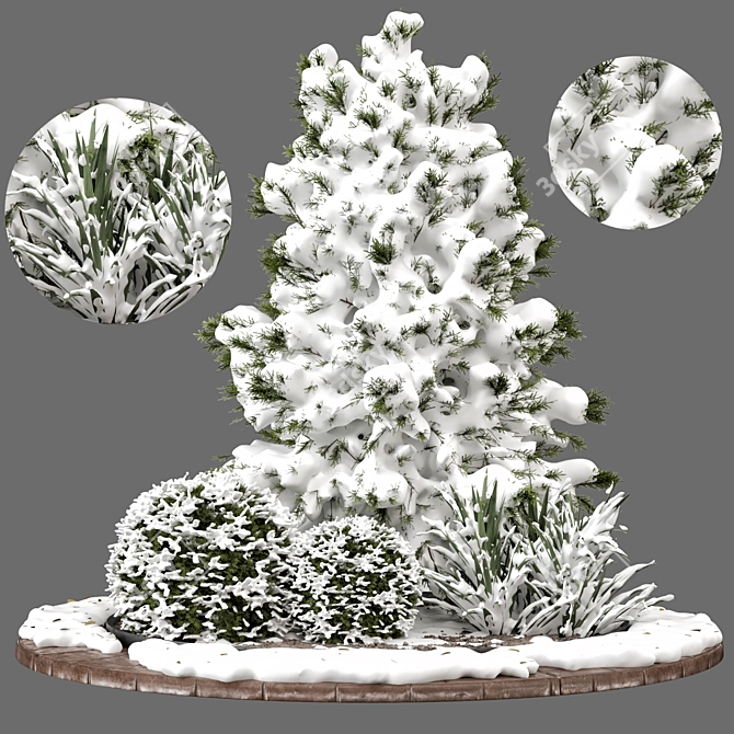 Snowy Garden Set: Outdoor Bush & Tree 3D model image 1