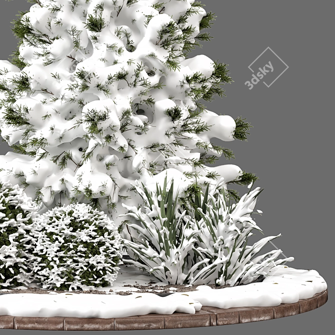 Snowy Garden Set: Outdoor Bush & Tree 3D model image 2