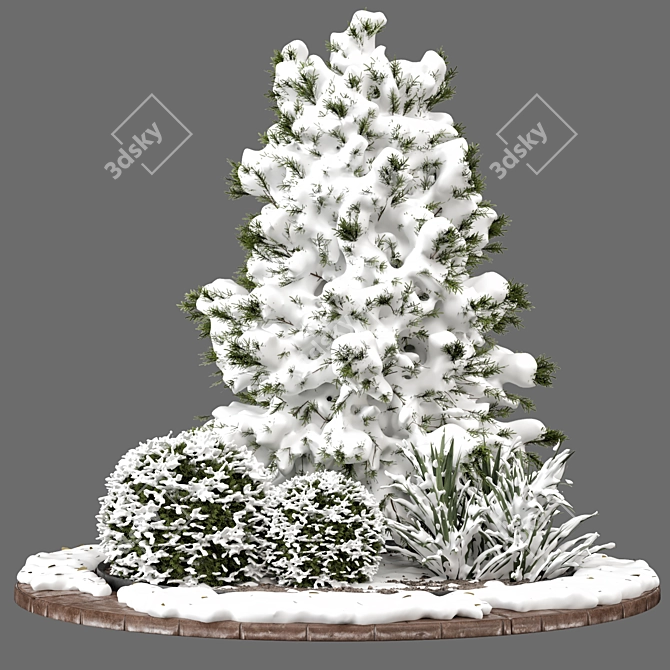 Snowy Garden Set: Outdoor Bush & Tree 3D model image 5