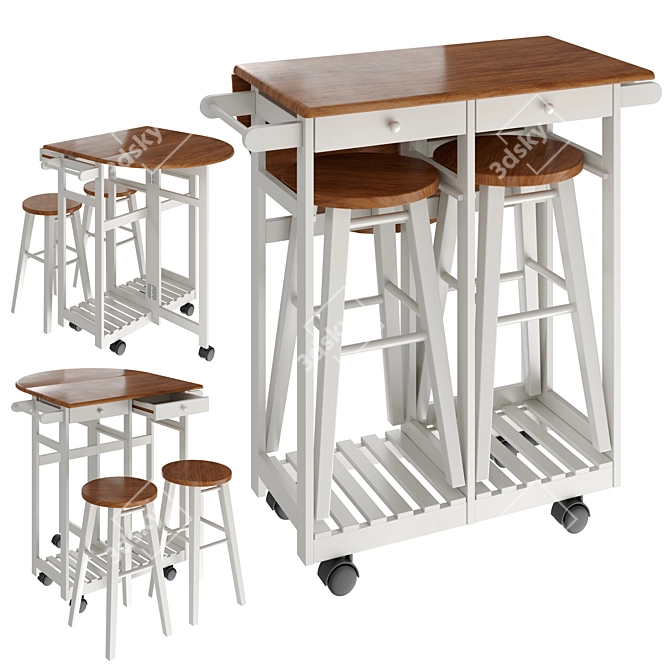 Foldable Table Set with Stools 3D model image 1