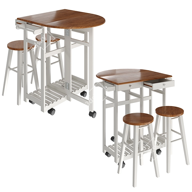Foldable Table Set with Stools 3D model image 4