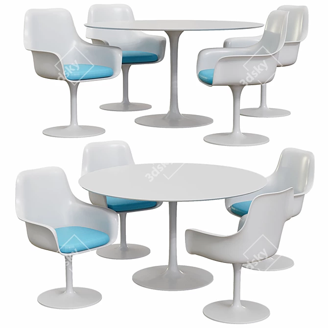 Turquoise-Blue Tulip Chair Set - Eero Saarinen x Knoll 3D model image 1