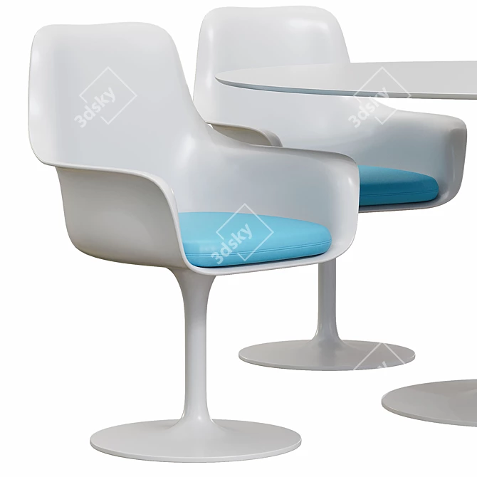 Turquoise-Blue Tulip Chair Set - Eero Saarinen x Knoll 3D model image 2