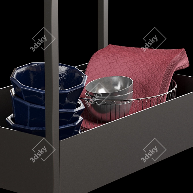 Kitchen Rolling Storage-1: Elegant Wine Decanter, Crystal Stemware, and More 3D model image 4