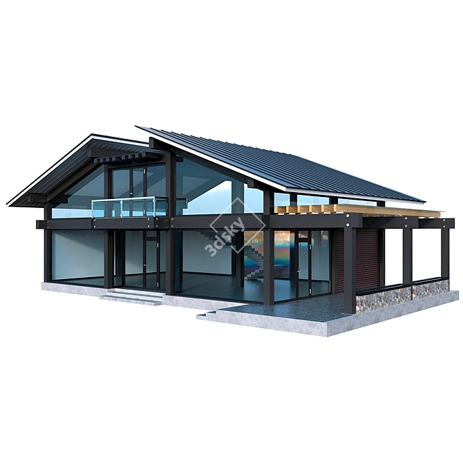 Modern House with Terrace 3D model image 1