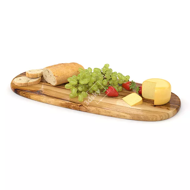 Picnic Essentials: Bread, Grapes, Cheese & Strawberries 3D model image 1