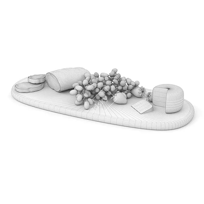 Picnic Essentials: Bread, Grapes, Cheese & Strawberries 3D model image 2