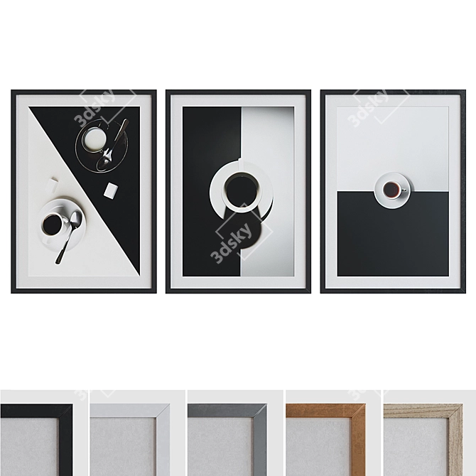 Modern Black and White Frame Set with Cups 3D model image 1