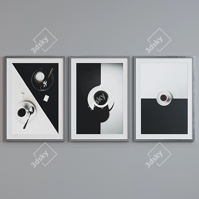 Modern Black and White Frame Set with Cups 3D model image 3