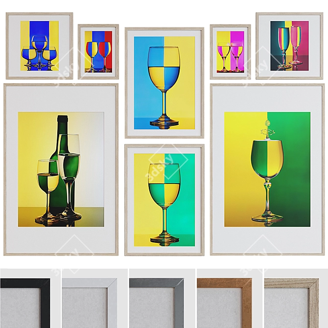 Colorful Modern Frame Set with Glassware Photos 3D model image 1