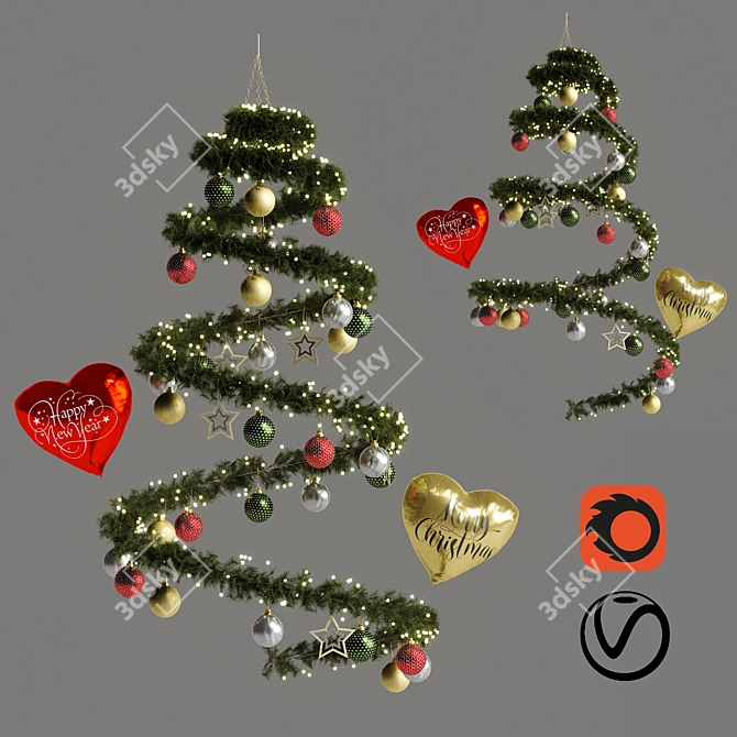 Festive Holiday Hanging Pine Plant 3D model image 1