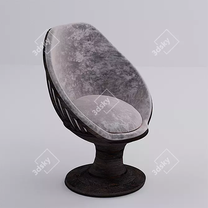 Modern Wooden Swivel Armchair with Velvet Upholstery 3D model image 1