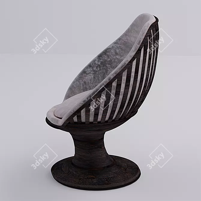 Modern Wooden Swivel Armchair with Velvet Upholstery 3D model image 3