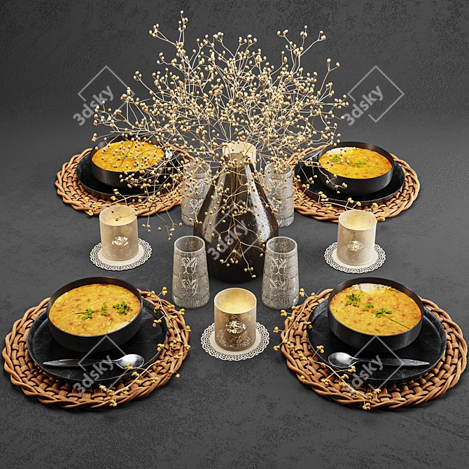 Elegant Tableware Set 3D model image 1