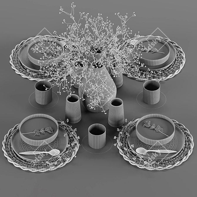 Elegant Tableware Set 3D model image 7