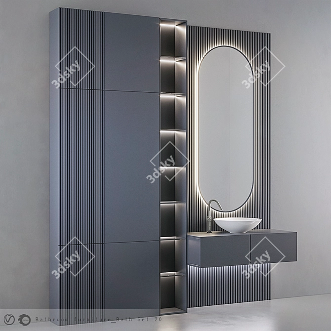 Modern Bathroom Set - 20 Pieces 3D model image 2