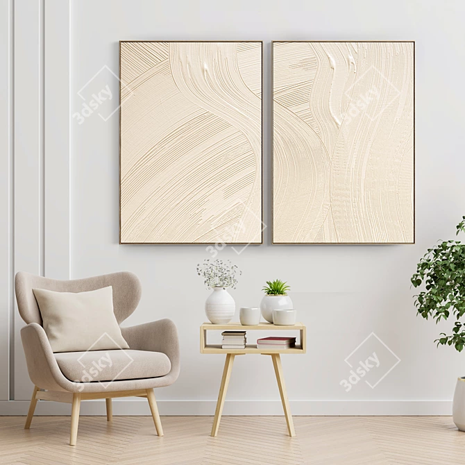 Elegant Plaster Double Frame 3D model image 2