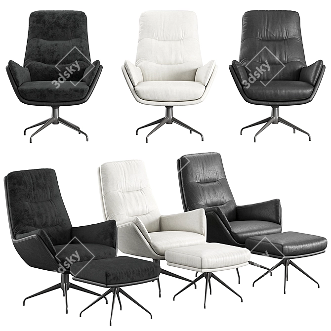 Modern Black and White Armchair 3D model image 2