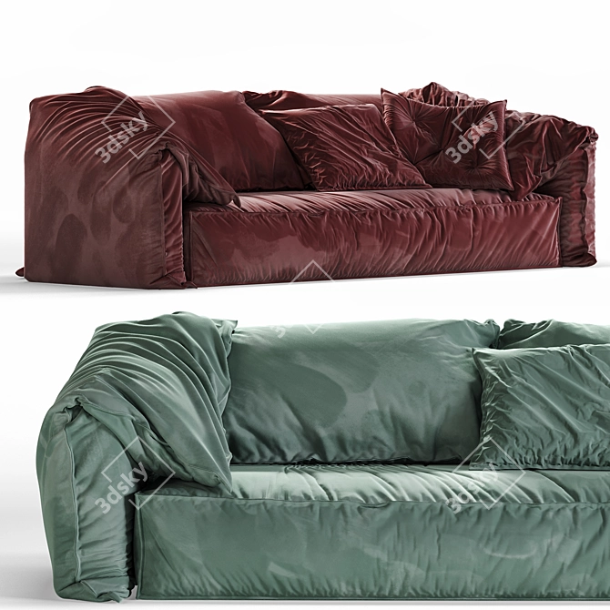 Elegant Velour Sofa 3D model image 1