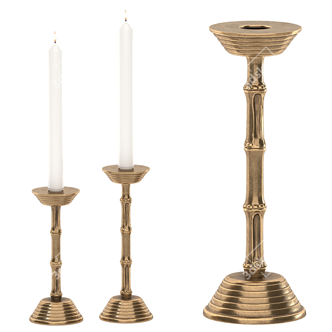 Vintage Brass Candlestick Set 3D model image 3