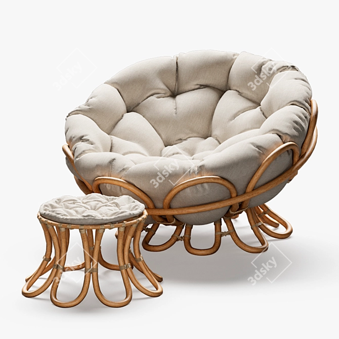 Elegant Rattan Papasan Chair 3D model image 2