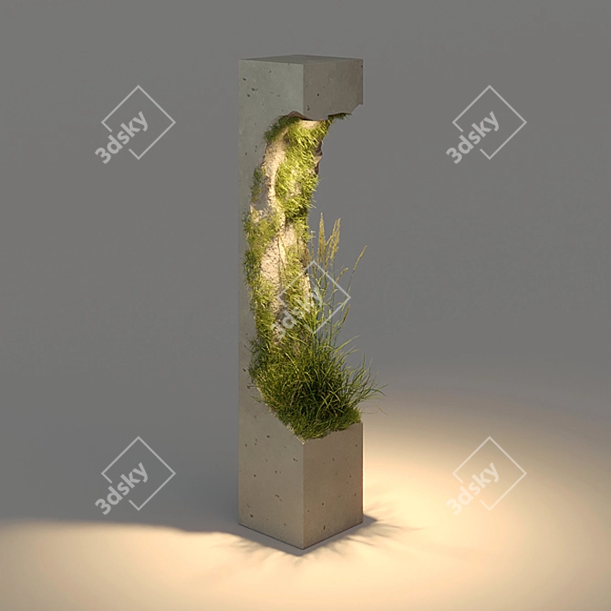 EcoGlow Bollard: Concrete Outdoor Light with Grass 3D model image 1