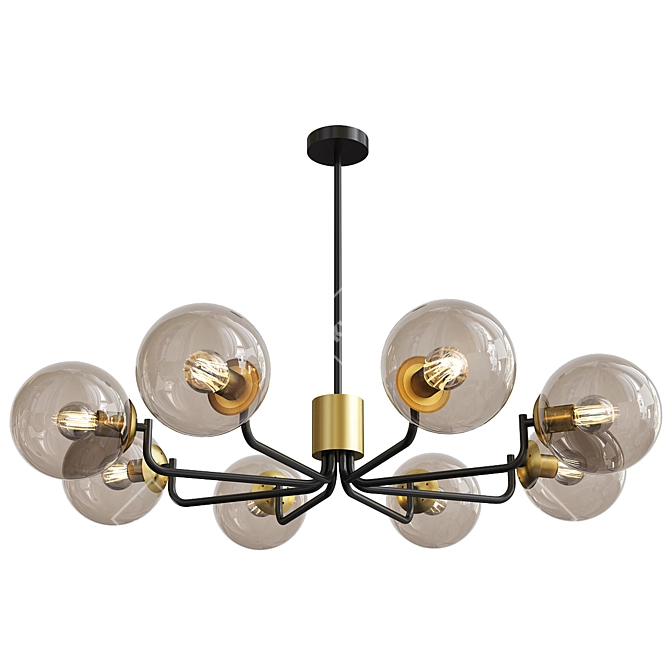 Radial Brass and Black Chandelier 3D model image 1