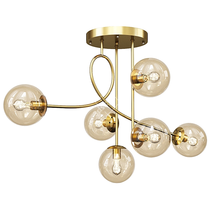 Sleek Brass Glass Chandelier 3D model image 1