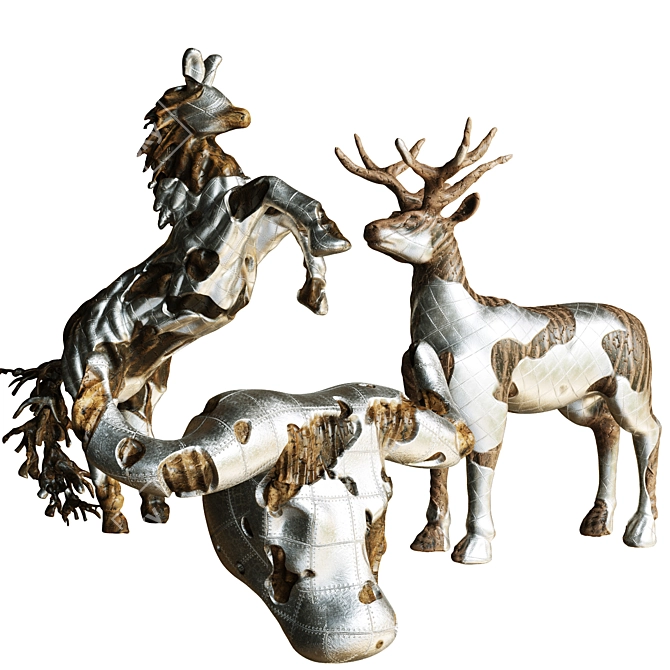 Wooden Metal Animal Figurines 3D model image 1