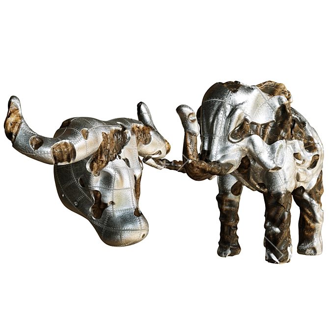 Wooden Metal Animal Figurines 3D model image 3