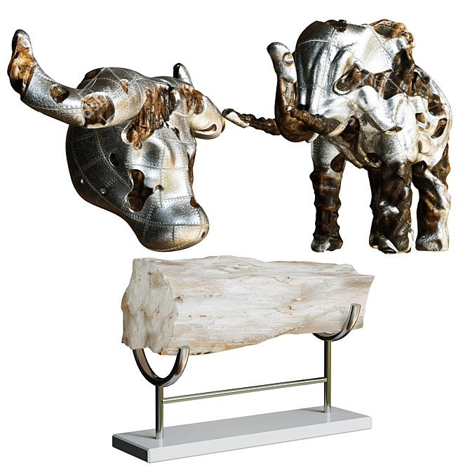 Wooden Metal Animal Figurines 3D model image 5