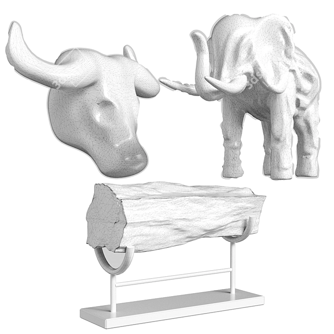 Wooden Metal Animal Figurines 3D model image 6