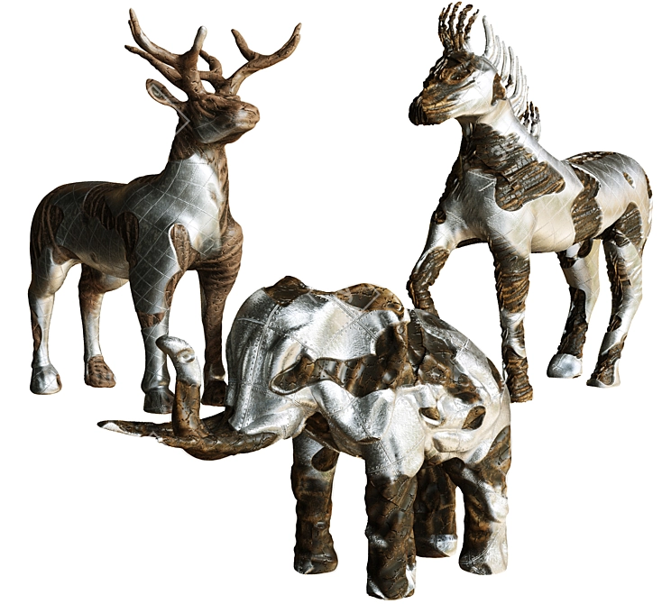 Artistic Wood & Metal Animal Figurines 3D model image 1