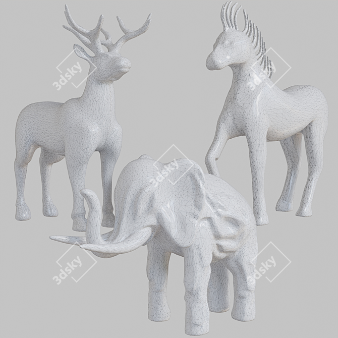 Artistic Wood & Metal Animal Figurines 3D model image 2