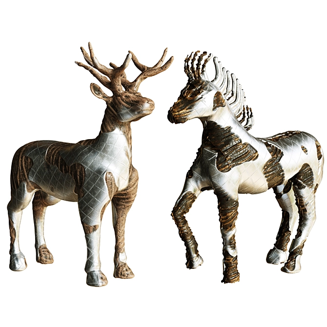 Artistic Wood & Metal Animal Figurines 3D model image 3