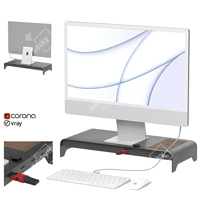 2021 Apple iMac 24" with Flash Memory & Monitor Stand 3D model image 1