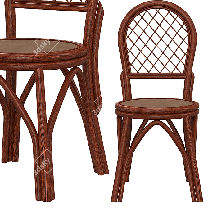 Wicker Rattan Wooden Dining Chair 3D model image 2