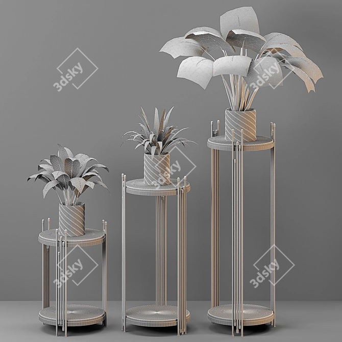 Golden Vase Indoor Plant Set 3D model image 3