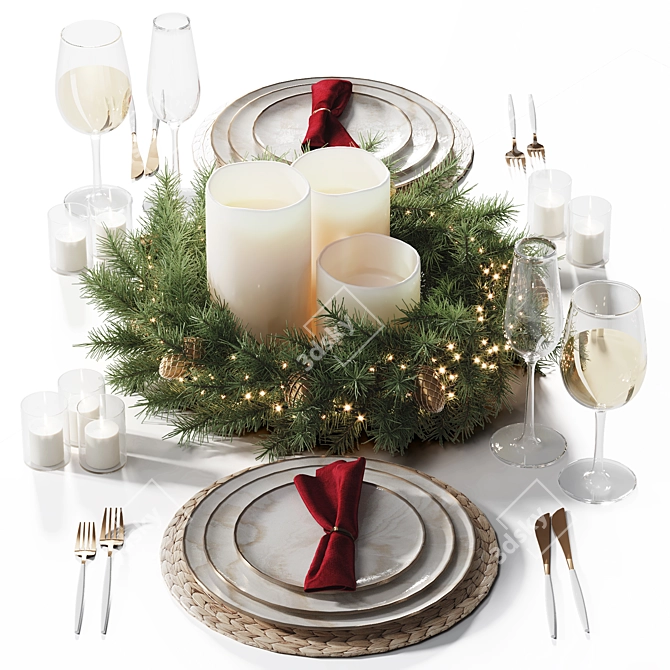 Holiday Wreath Glassware Set 3D model image 1