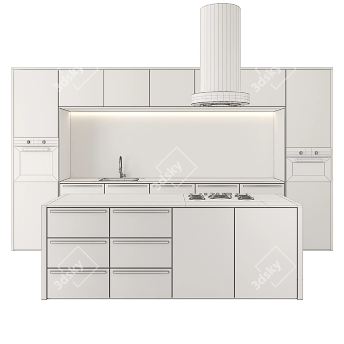 Sleek Black & White Wood Kitchen 3D model image 5