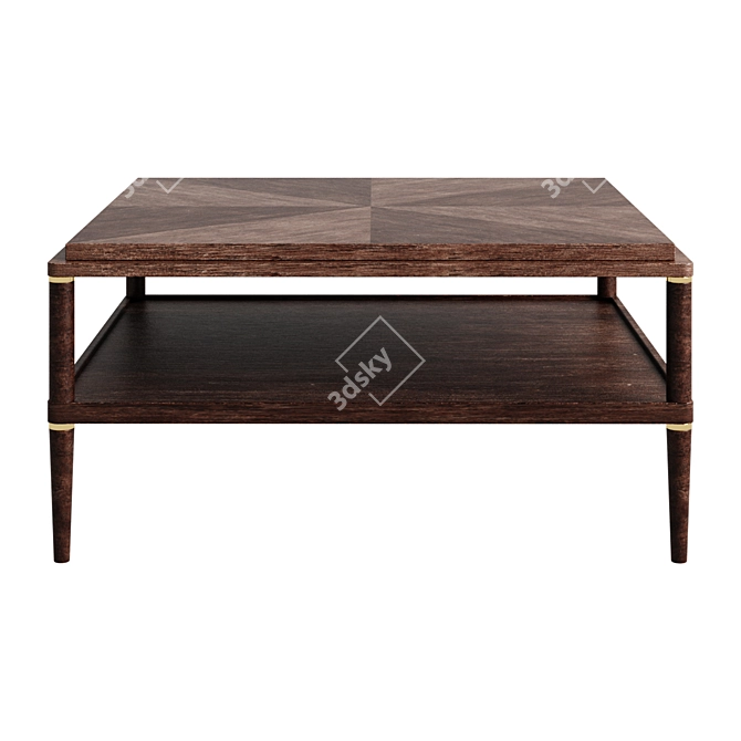 Pattern Oak Coffee Table - Solid Wood & Brass Decor 3D model image 1