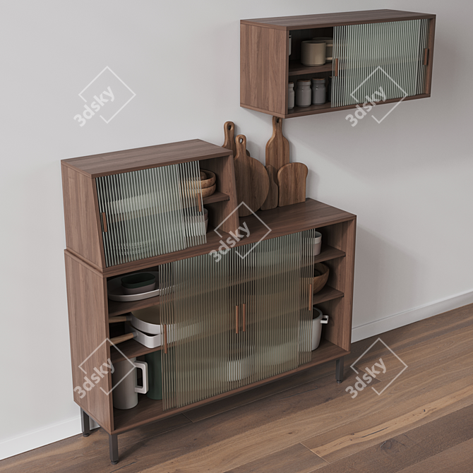 Rustic Wood Glass Cabinets 3D model image 11