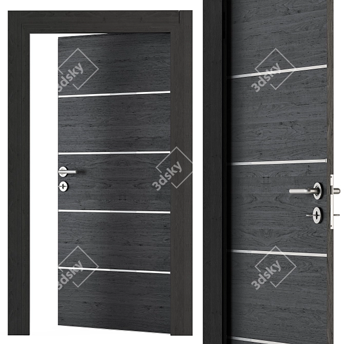 Sleek Steel and Black Wood Door 3D model image 1